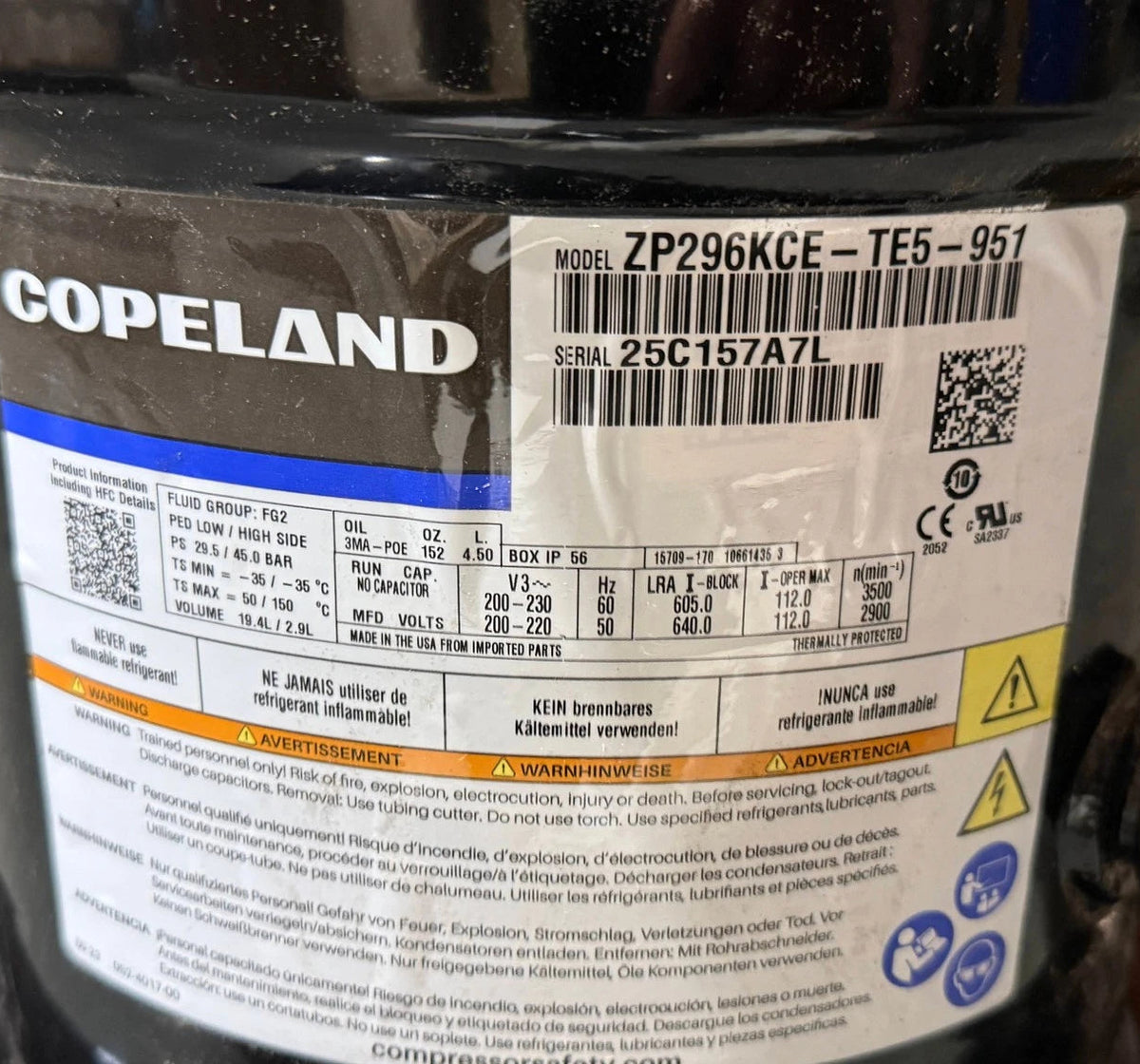 ZP296KCETE5951 Genuine Copeland Scroll Compressor