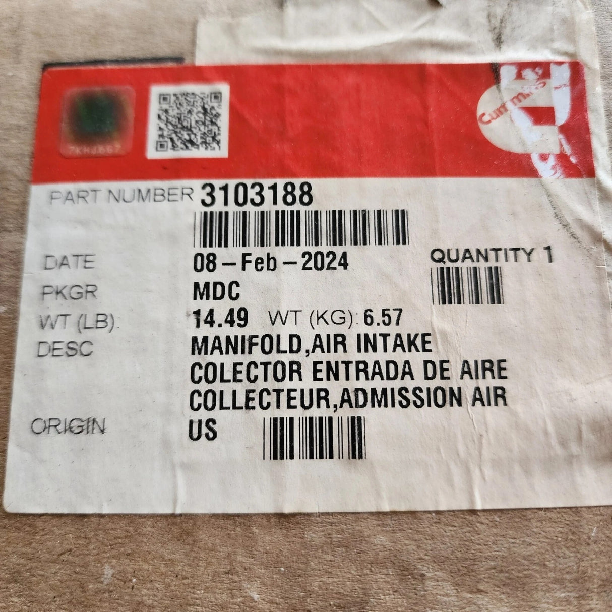 3102789 Genuine Cummins Air Intake Manifold