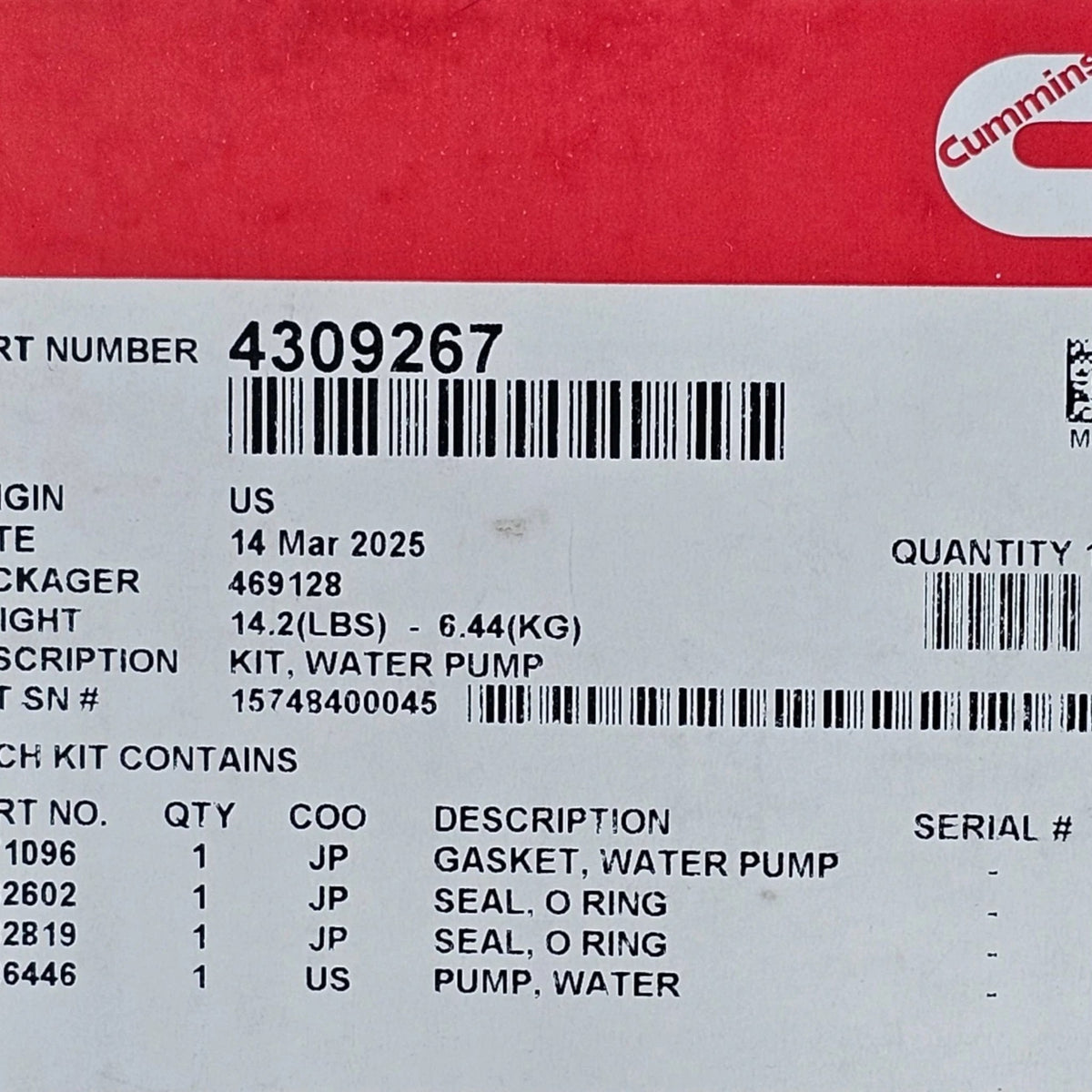 4309267 Genuine Cummins Water Pump Kit – Truck To Trailer