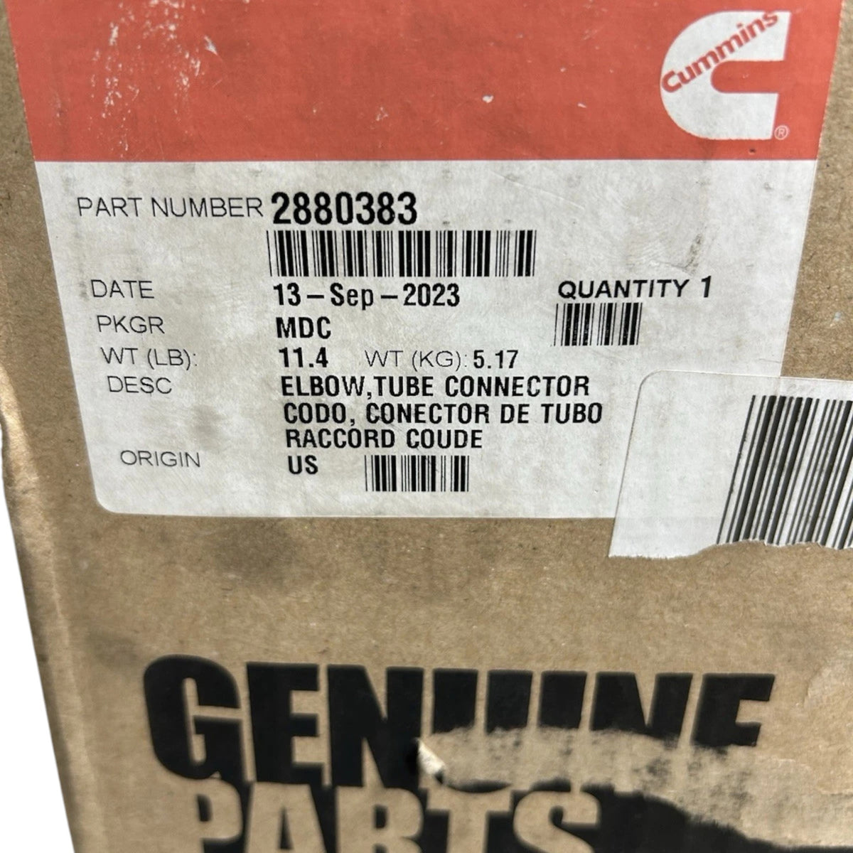 2880383 Genuine Cummins Tube Connector Elbow – Truck To Trailer