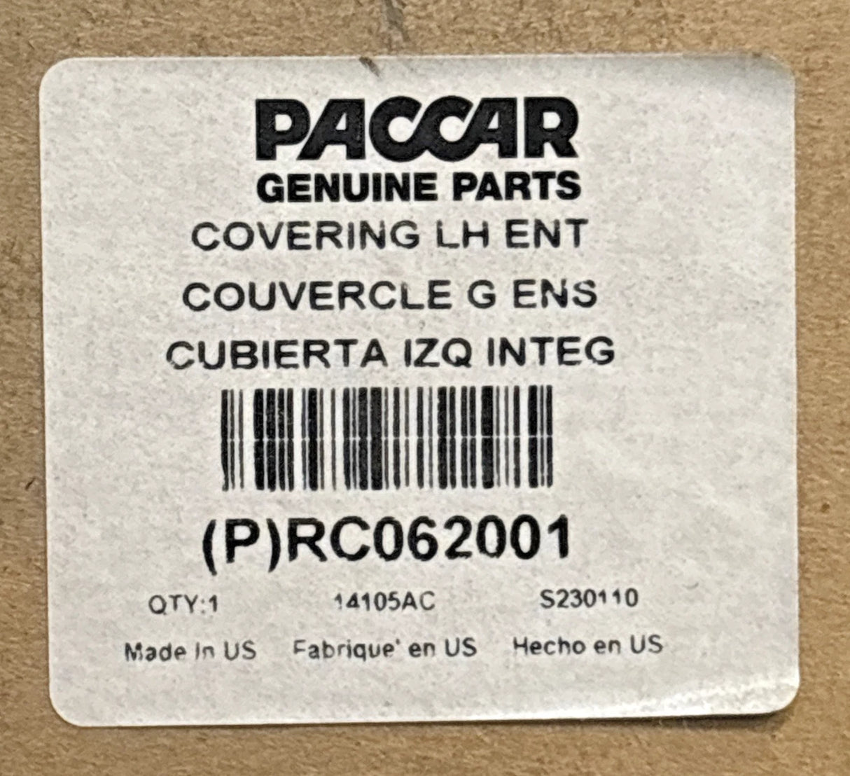 RC062001 Genuine Paccar Covering Left Ent