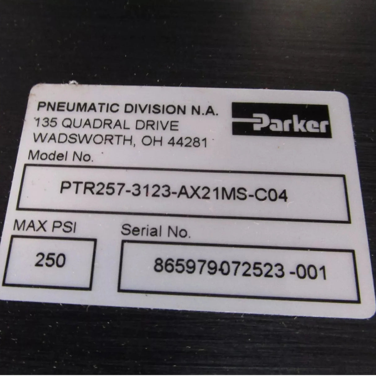 PTR257-3123-AX21MS-C04 Parker Rotary Actuator Pneumatic Cylinder 250PSI - Truck To Trailer