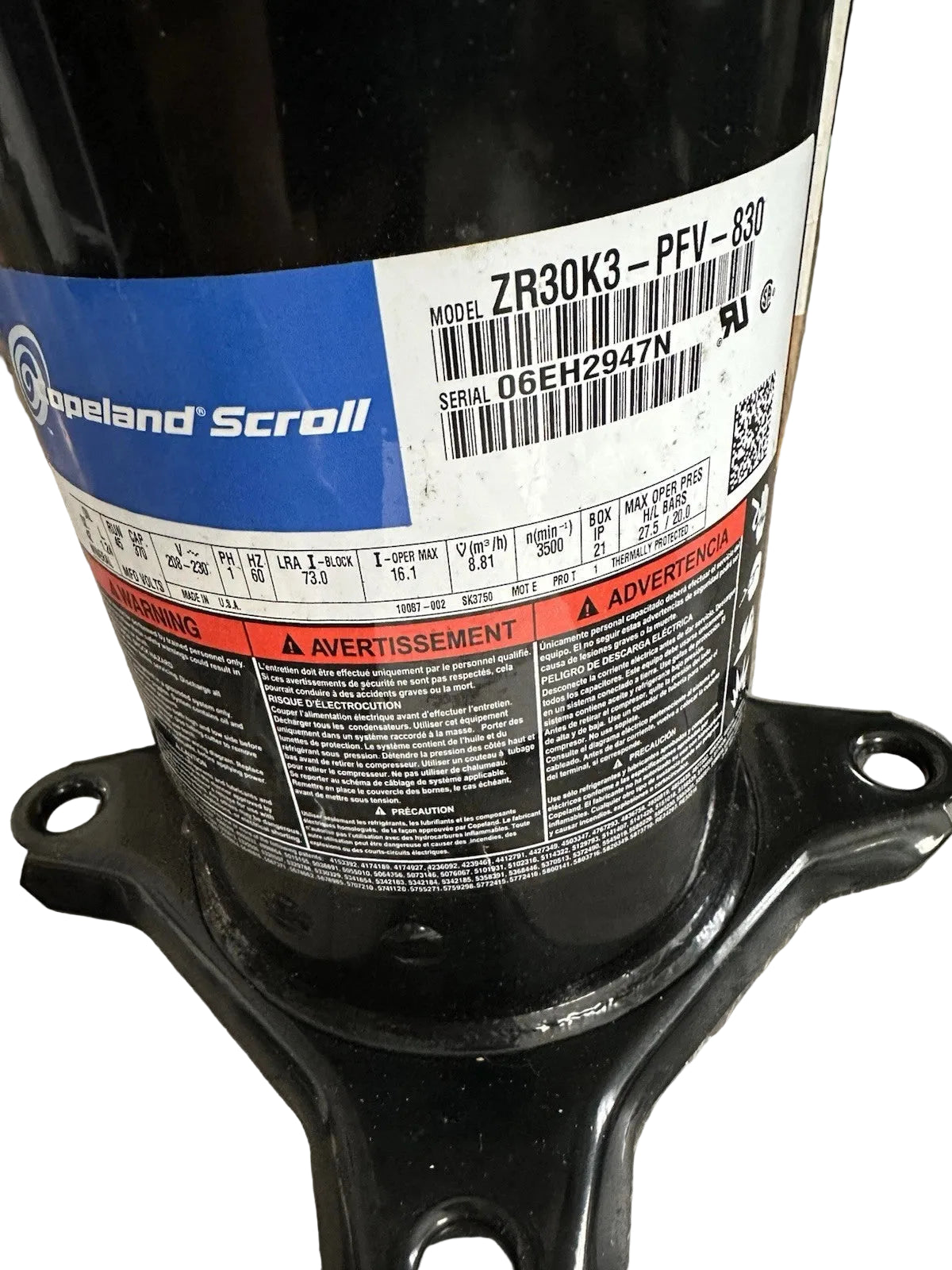 ZR30K3-PFV-830 Genuine Copeland Scroll Compressor