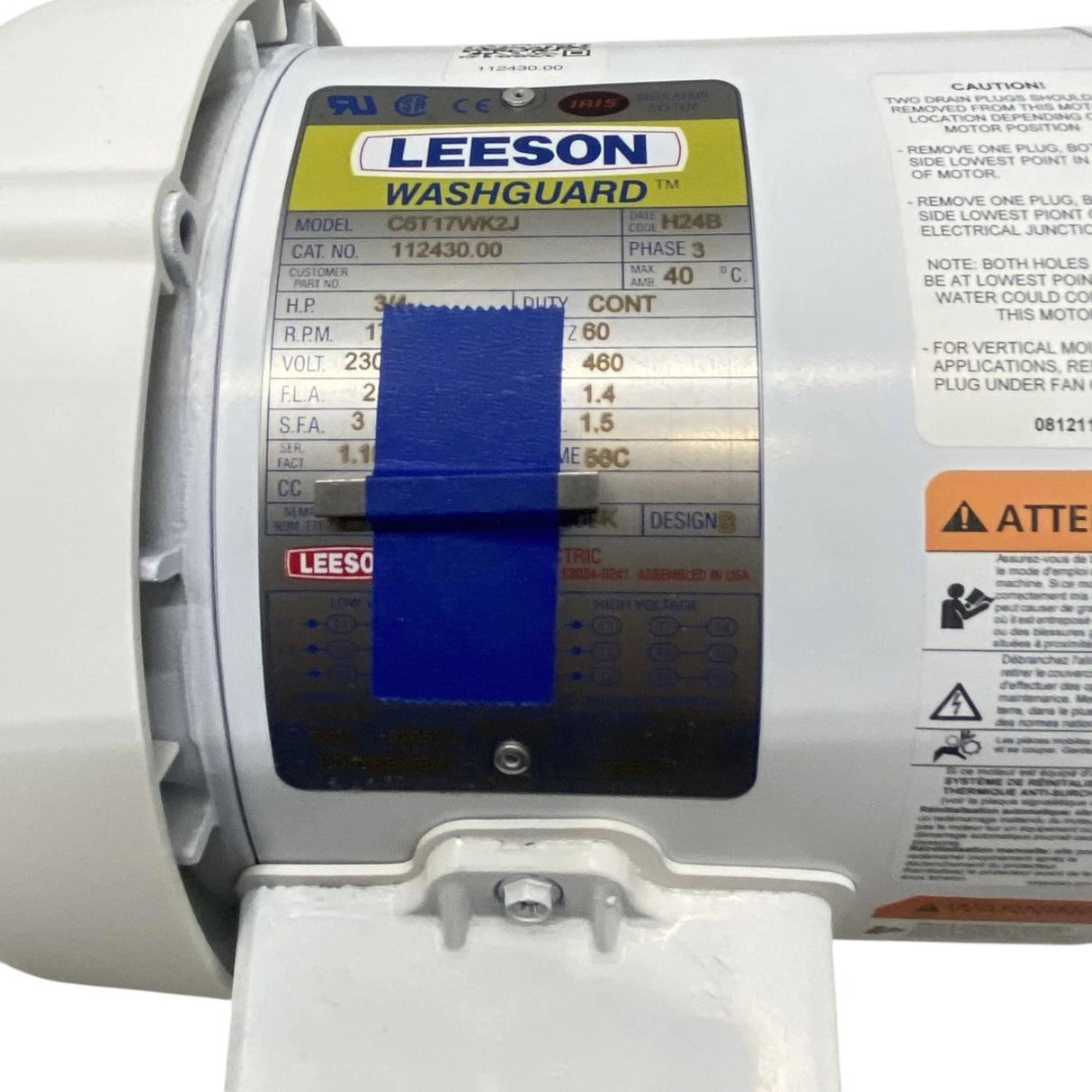 112430.00 Genuine Leeson General Purpose Washdown Duty Motor