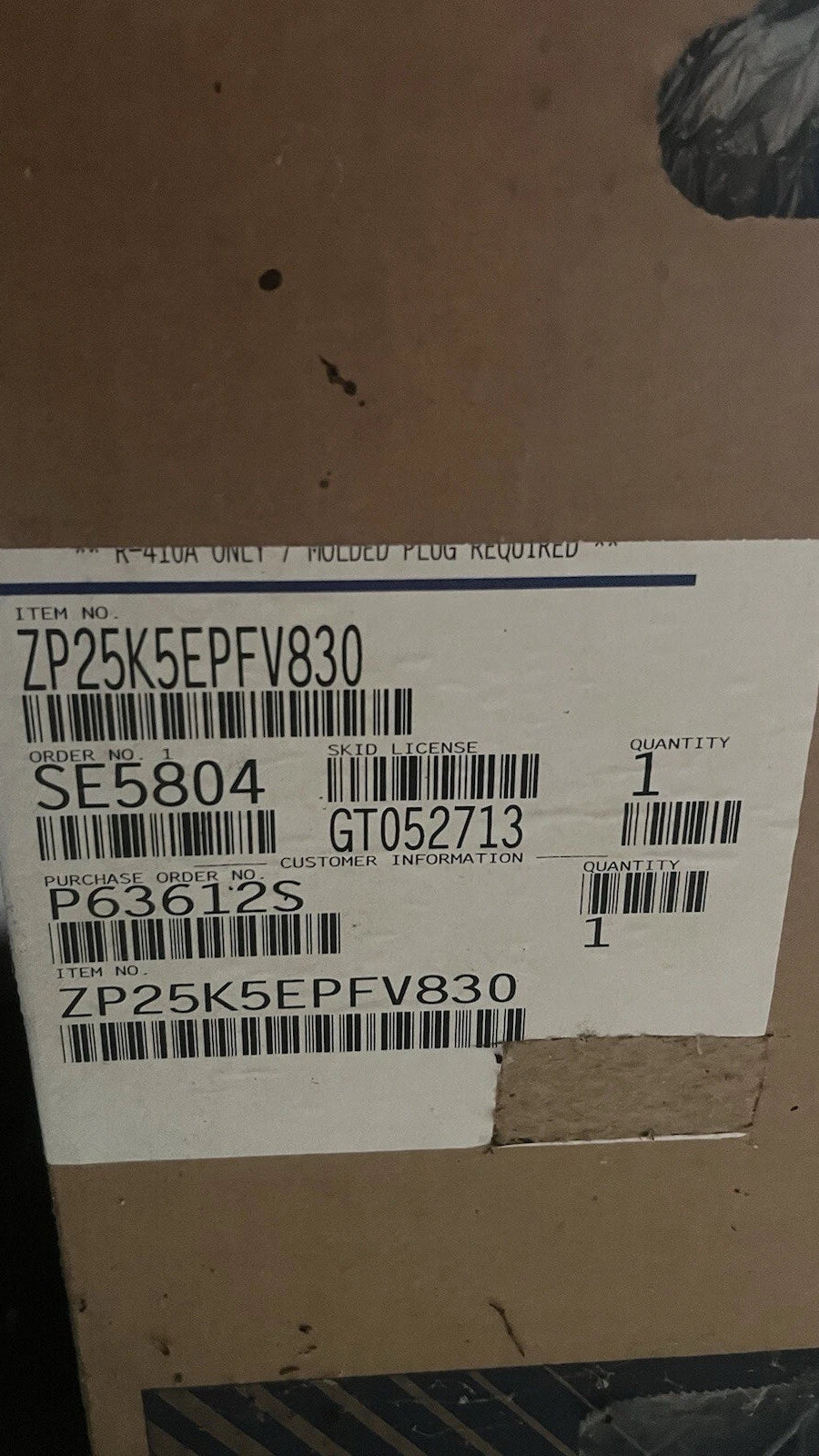 ZP25K5EPFV830 Genuine Copeland Scroll Compressor