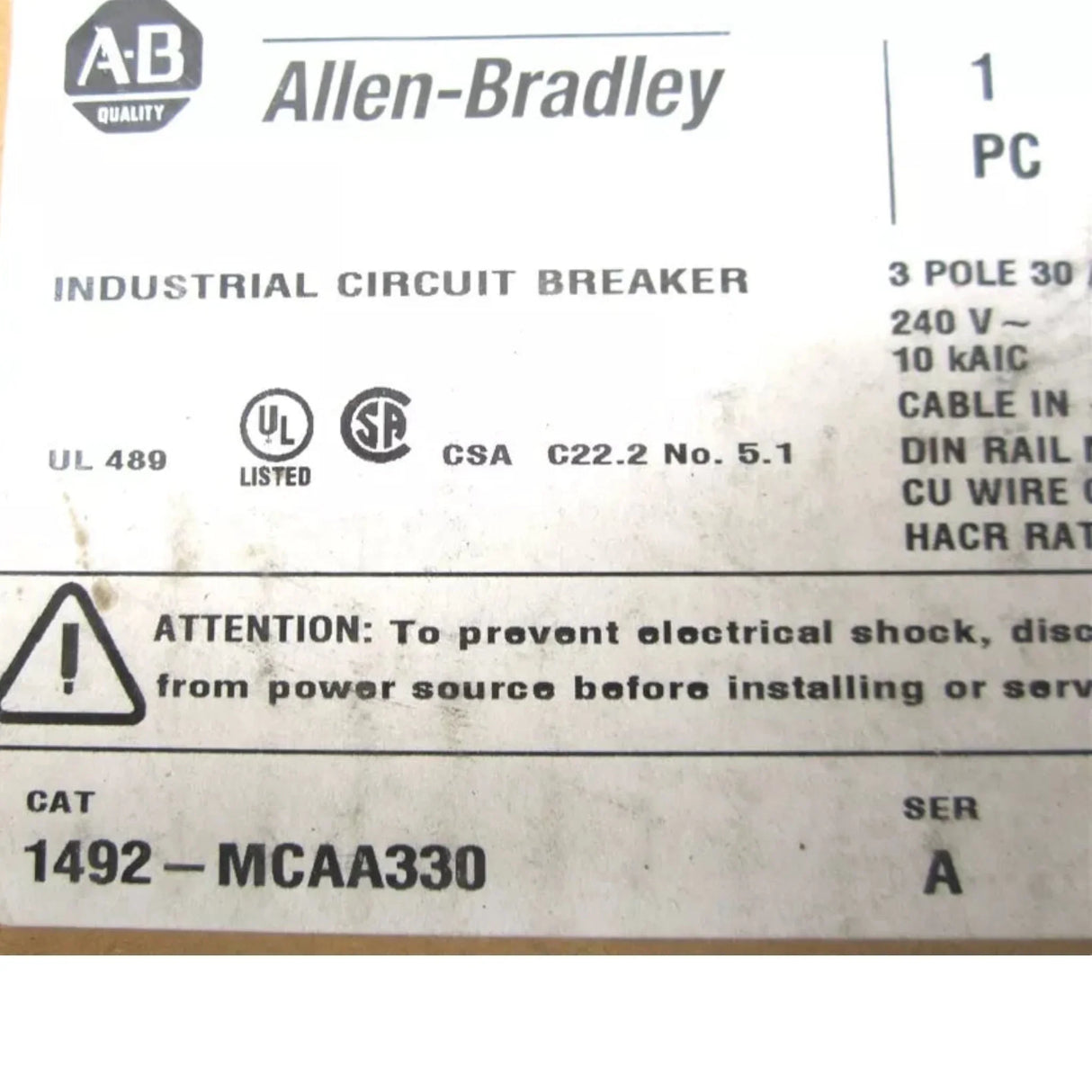 1492-MCAA330 Allen Bradley Industrial Circuit Breaker 3 Pole 30 Amp - Truck To Trailer