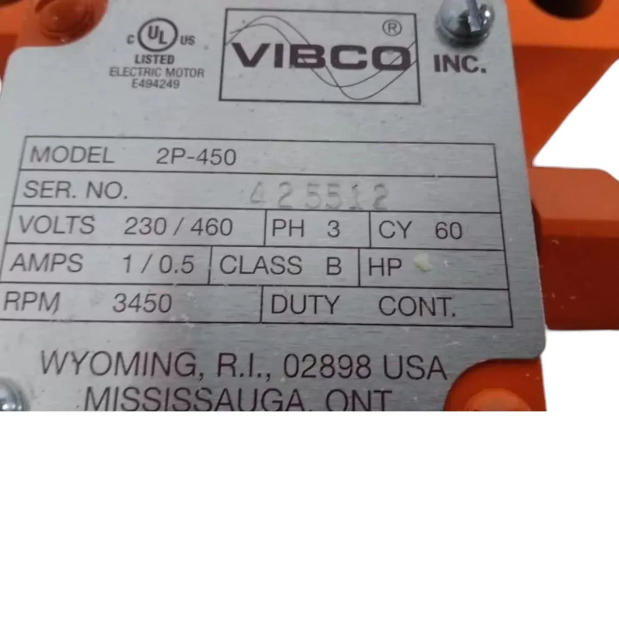 2P-450-3 Vibco Electric Vibrator 3 600 Max VPM 230/460VAC - Truck To Trailer