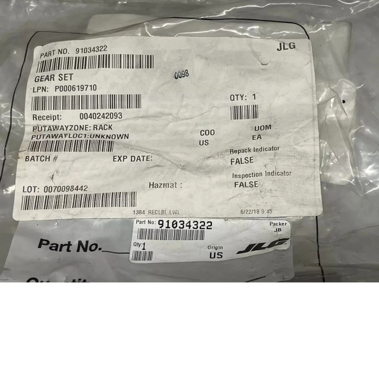 91034322 JLG Gear Set - Truck To Trailer