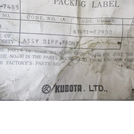 67401-82900 Kubota Front Axle Differential Kit - Truck To Trailer
