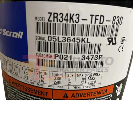 ZR34K3-TFD-830 Copeland Scroll Compressor - Truck To Trailer