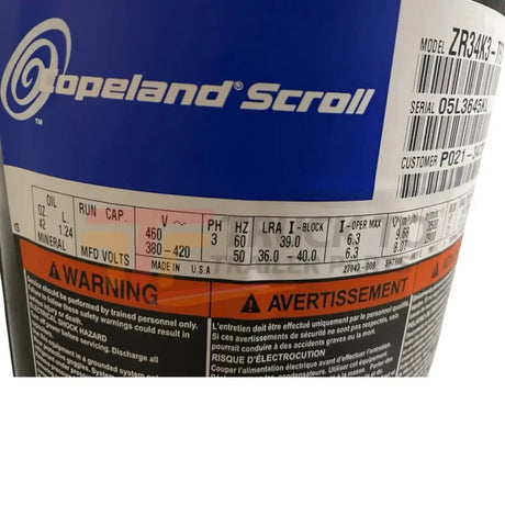 ZR34K3-TFD-830 Copeland Scroll Compressor - Truck To Trailer